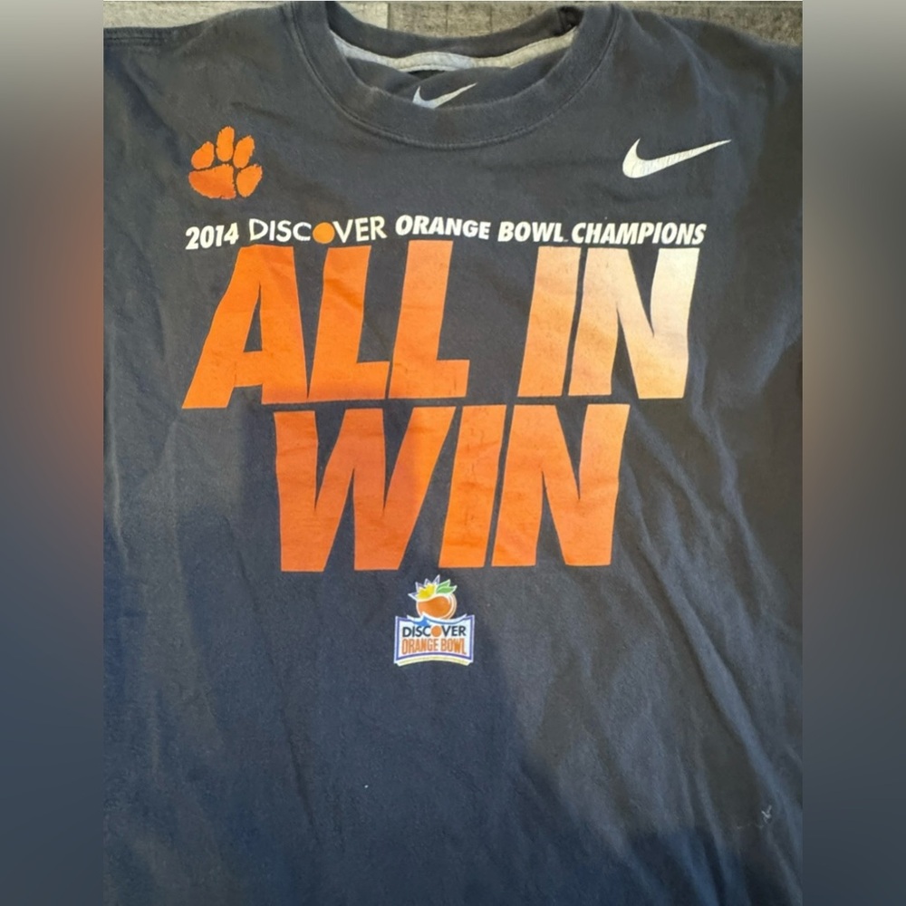 2014 Clemson Tigers Shirt Adult Med Black Orange NCAA Football Nike Casual‎ Mens